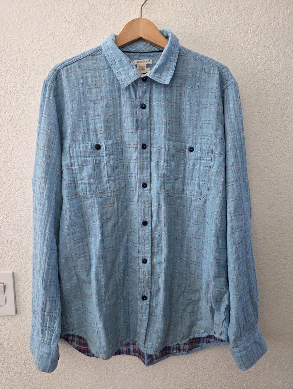 Carbon2cobalt Button Down Long Sleeve  Shirt Cotton Blue Large